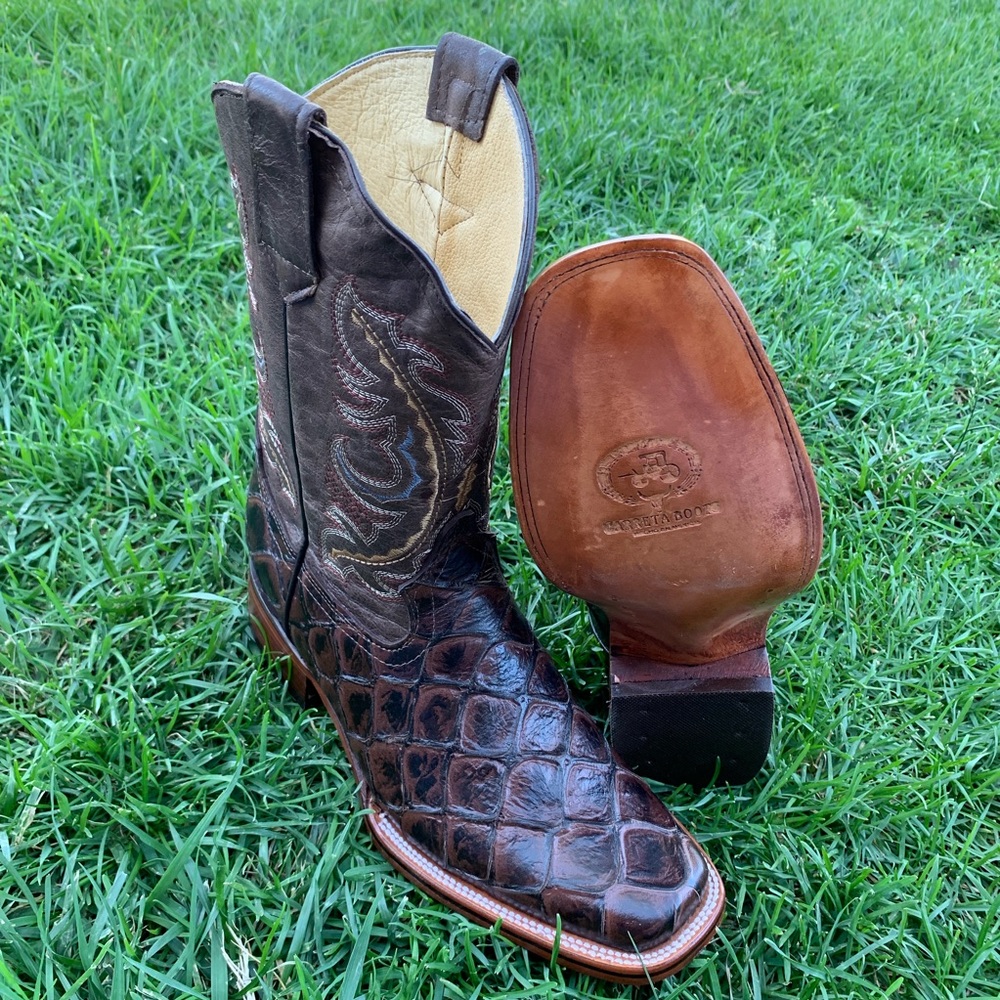 Men's Piraruco Fish Print Boots Handcrafted Brown